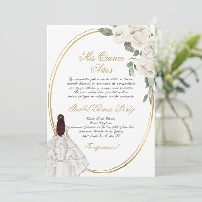 Quinceanera Silhouette Einladung (Stehend Vorderseite)