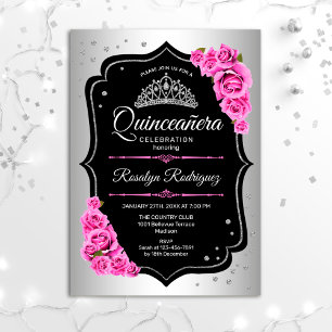 Quinceanera - Silver Black Pink Einladung