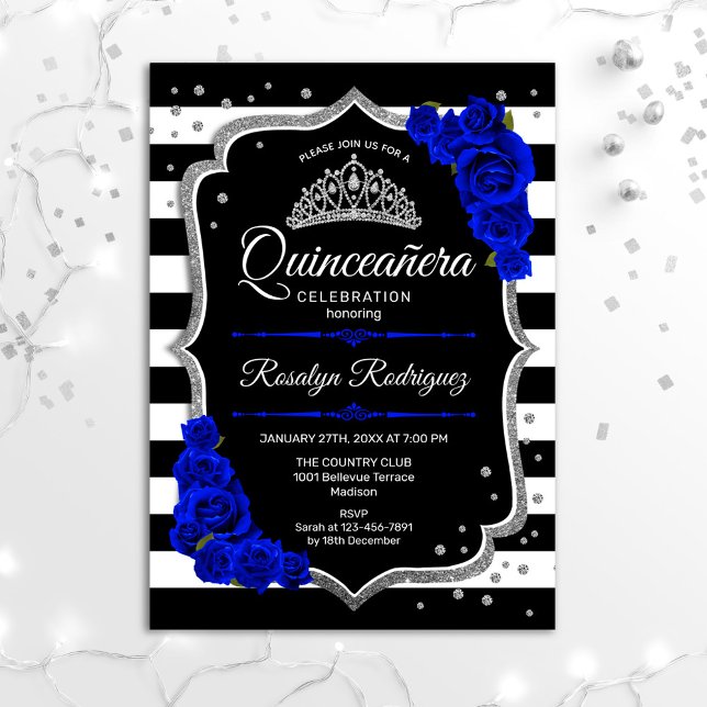 Quinceanera - Silver Black Royal Blue Einladung (Von Creator hochgeladen)