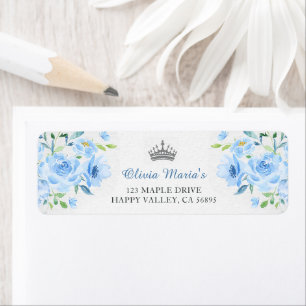 Quinceanera Silver Blue Floral Gown