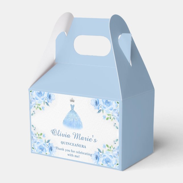 Quinceanera Silver Blue Floral Gown Geschenkschachtel (Vorderseite)