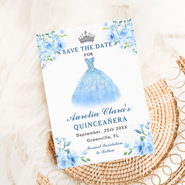 Quinceanera Silver Blue Floral Gown Save The Date (Von Creator hochgeladen)