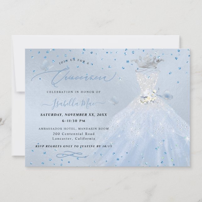 Quinceanera Silver Blue Quinceanera Dress Einladung (Vorderseite)