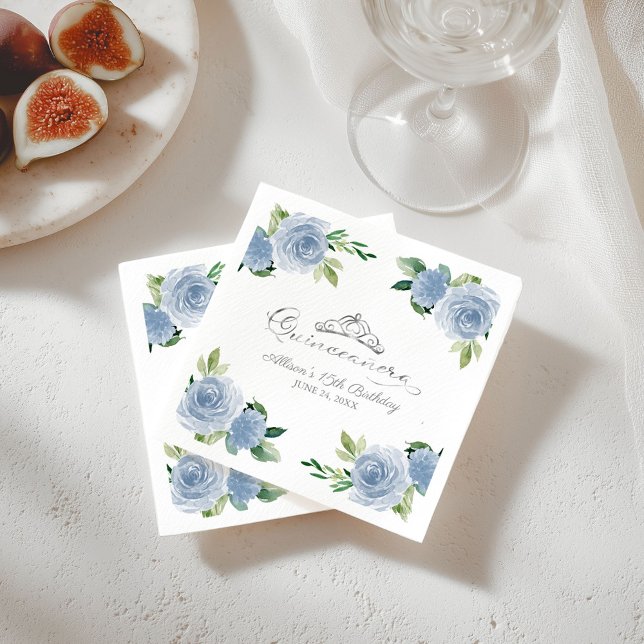 Quinceanera Silver Foil Tiara Light Blue Floral Serviette (Von Creator hochgeladen)