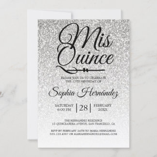 Quinceañera Silver Glitzer 15. Geburtstag Einladung