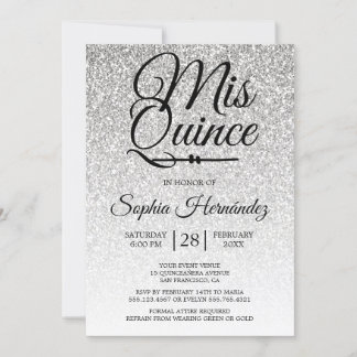 Quinceañera Silver Glitzer 15. Geburtstag Einladung