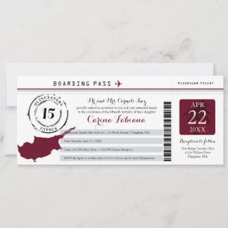 Quinceanera Silver Gray und Burgund CYPRUS Invita Einladung