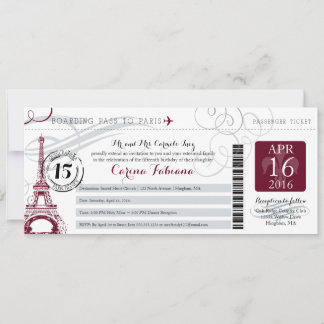 Quinceanera Silver Gray und Burgund | Paris Einladung