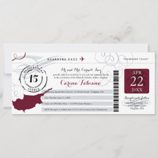 Quinceanera Silver Gray und Burgund ZYPERN Einladung