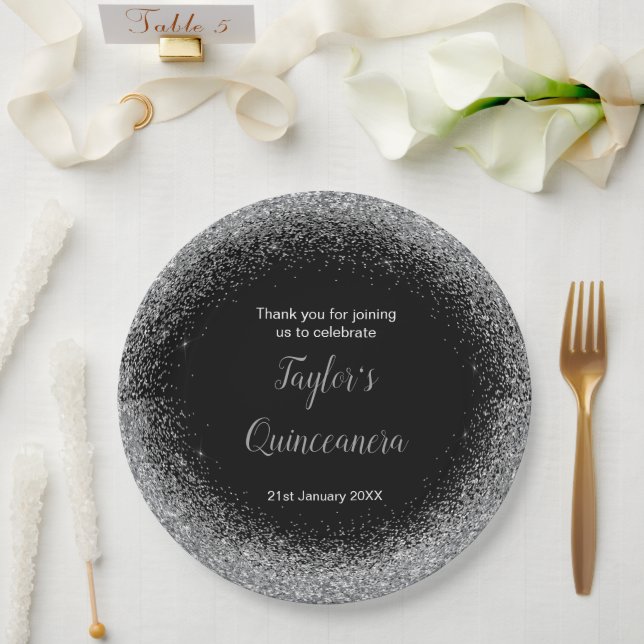 Quinceanera Silver Imitats Glitzer Pappteller (Hochzeit)