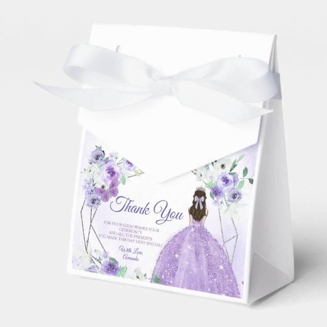 Quinceañera Silver & Purple Blumen Party Geschenkschachtel (Vorderseite)