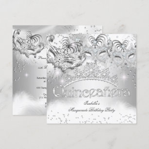 Quinceanera Silver Sparkle Masquerade Party 2 Einladung