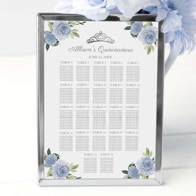 Quinceanera Silver Tiara Blue Floral Seekarte Poster (Von Creator hochgeladen)