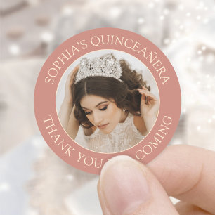 Quinceañera Simple Foto Rose Gold Pink Vielen Dank Runder Aufkleber