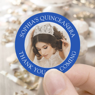 Quinceañera Simple Foto Royal Blue Vielen Dank Runder Aufkleber