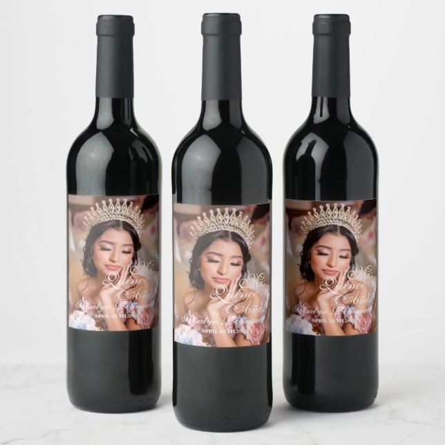 Quinceanera Skript Foto 15. Geburtstag Weinetikett (Flaschen)