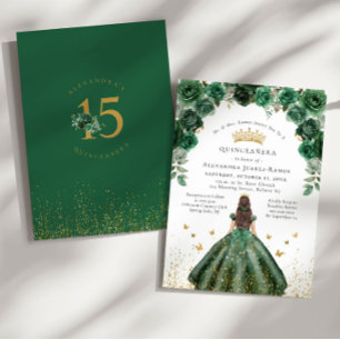Quinceañera Smaragdgrün Floral Falsche Goldfolie Einladung