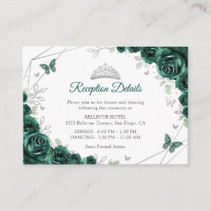 Quinceanera Smaragdgrün Silber Blumen Details Begleitkarte