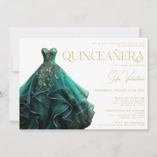 Quinceañera Smaragdgrünes Kleid Robe Gold Prinzess Einladung