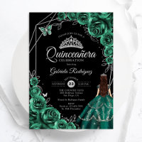 Quinceanera-Smaragdgrünes Silberkleid Floral