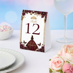 Quinceañera Smaragdrote Burgunder Rosen Prinzessin Tischaufsteller