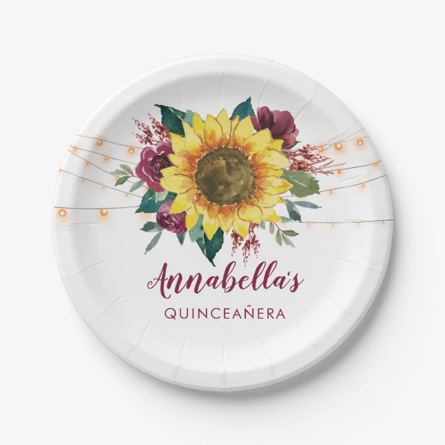 Quinceanera Sonnenblumenleuchten Blumenleuchten Ge Pappteller (Vorderseite)