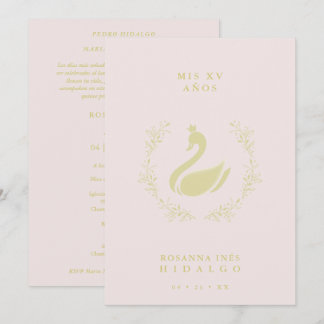 Quinceañera Spanish Pink & Gold Romantic Swan Einladung