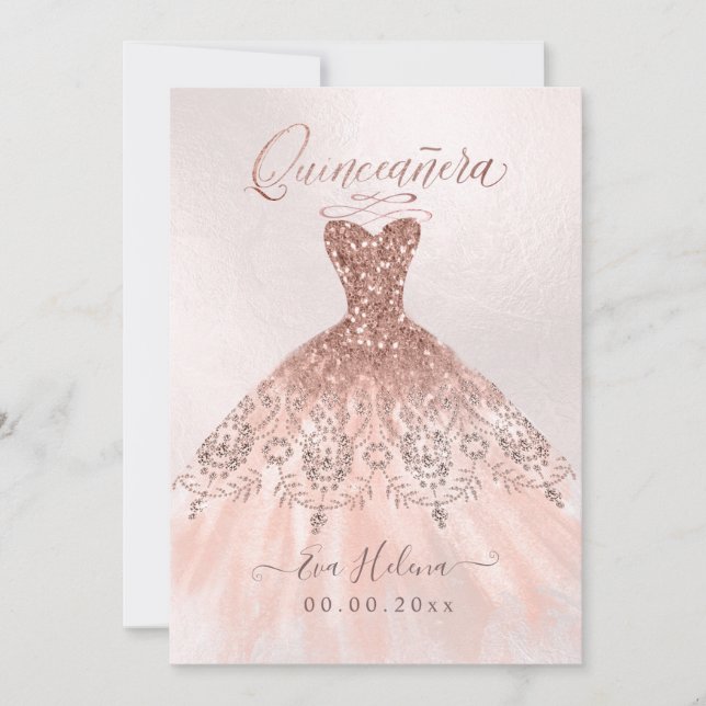 Quinceañera, Sparkassenspiel, Imitate Rose Goldkar Einladung (Vorderseite)