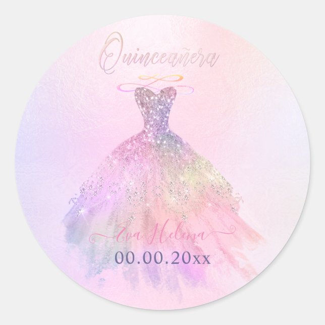 Quinceañera , Sparkle Gown, Baumwolle Candy Runder Aufkleber (Vorderseite)