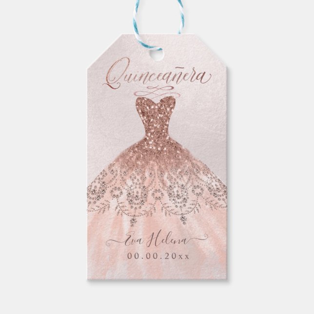 Quinceañera , Sparkle Gown, Imitate Rose Gold Geschenkanhänger (Vorderseite)