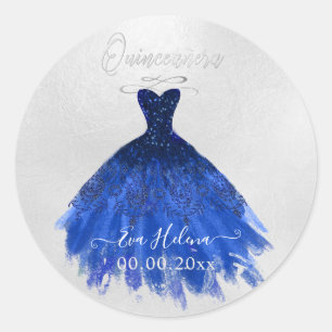 Quinceañera Sparkle Gown, Navy Blue Runder Aufkleber
