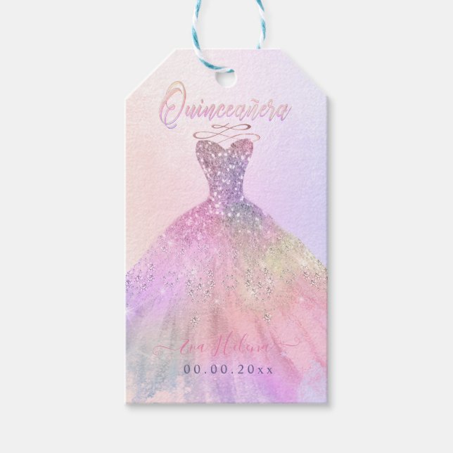 Quinceañera , Sparkle Gown, Pastel Cotton Candy Geschenkanhänger (Vorderseite)