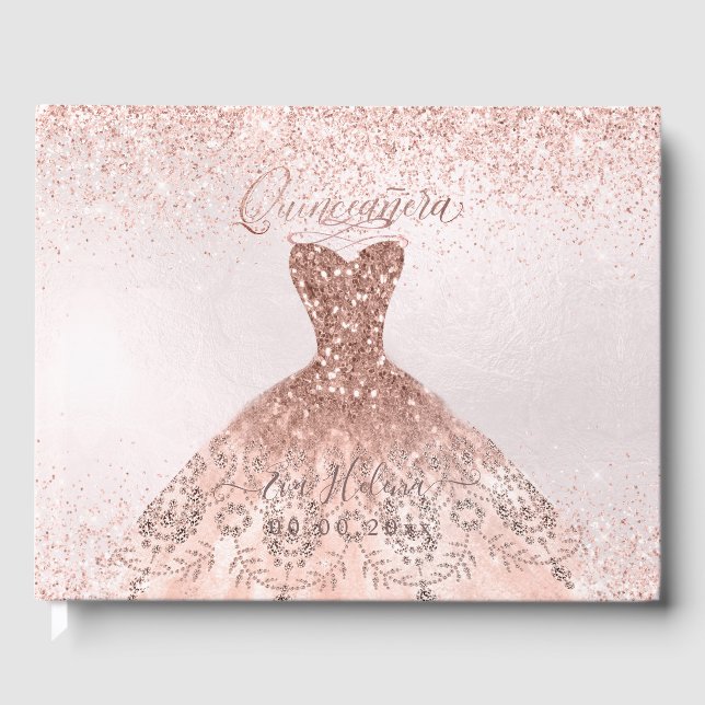 Quinceañera, Sparkle Gown, Rose Gold Gästebuch (Vorderseite)