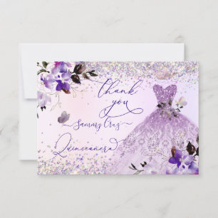 Quinceanera Staub-Lila Lila Silber Glitter-Kleid Dankeskarte