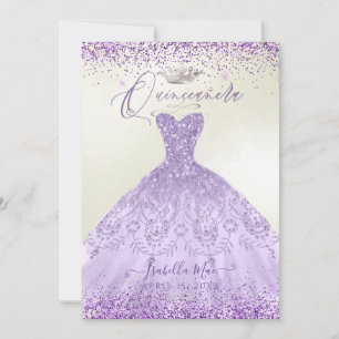 Quinceanera Staubig Lila Silber Glitter Kleid Einladung