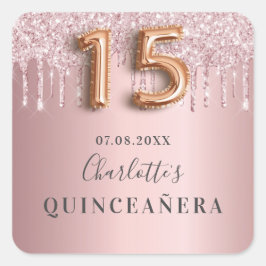 Quinceanera staubige Rose rosa Glitzer Monogramm Quadratischer Aufkleber