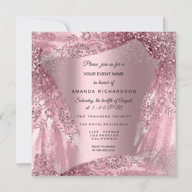Quinceanera Sweet 16. 15. Geburtstag Rosa Kleid Einladung (Vorderseite)