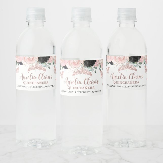Quinceañera Sweet 16 Black Blush Rose Gold (Flaschen)
