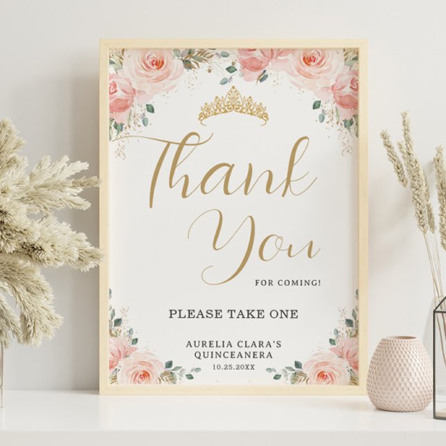 Quinceañera Sweet 16 Blush Pink Floral Vielen Dank Poster (Von Creator hochgeladen)