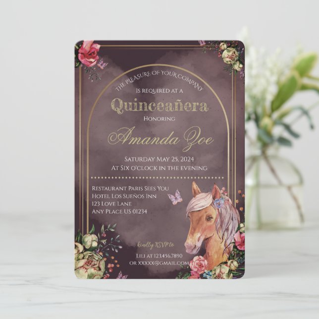 Quinceañera/Sweet 16 Einladung zum Pferdedesign (Stehend Vorderseite)
