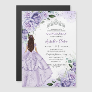 Quinceañera Sweet 16 Lila Lavendel Floral Silver Magneteinladung