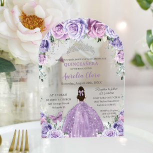 Quinceañera Sweet 16 Lila Lilac Floral Gown Arch Acryleinladungen