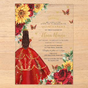 Quinceañera Sweet 16 Rote Rosen Sonnenblumen Blume Acryleinladungen