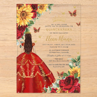 Quinceañera Sweet 16 Rote Rosen Sonnenblumen Blume Acryleinladungen