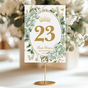 Quinceanera Sweet 16 Sage Green Floral Butterflies Tischnummer