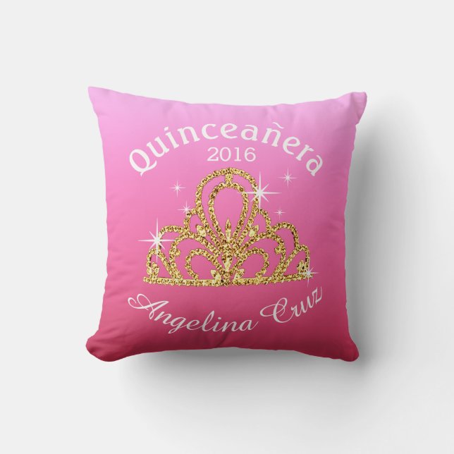 Quinceanera Tiara Bokeh Bling| Ober rosa Kissen (Vorderseite)