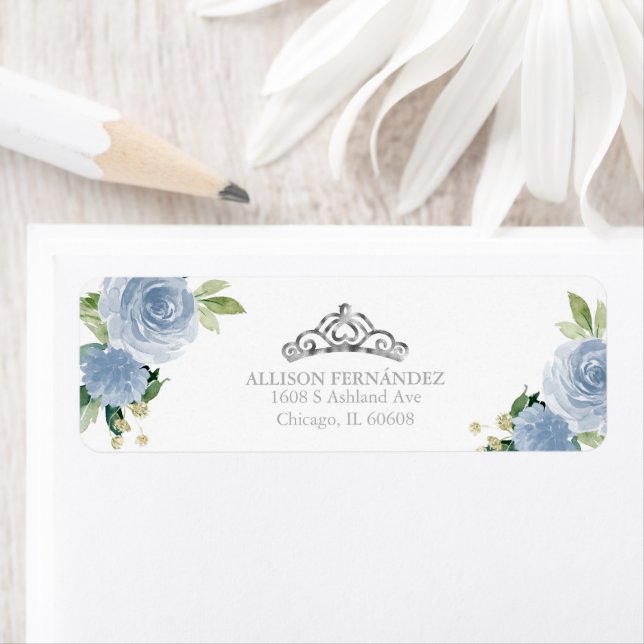 Quinceanera Tiara Silver Blue Floral Étiquette (En situation)