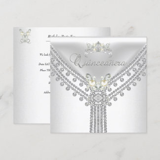 Quinceañera Tiara White Diamond Pearl Einladung
