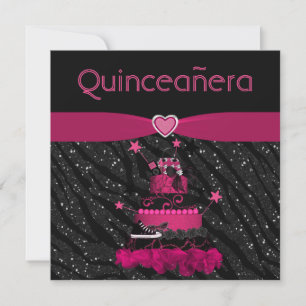 Quinceanera Trendy Pink Cake & Zebra Streifen Einladung