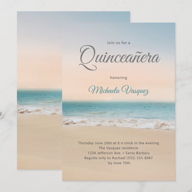 Quinceañera Tropical Beach Party Einladung (Vorne/Hinten)
